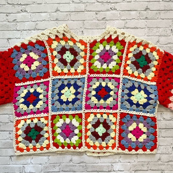 Elan Granny Square Multicolor Crochet Cardigan - Picture 7 of 10